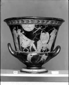 Attische roodfigurige kalix-krater die Odysseus toont die Achilles herkent vermomd als de vrouwelijke Pyrrha, c.500 v.Chr.